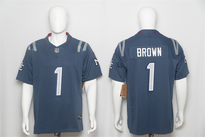 Men's New England Patriots #1 A.J. Brown Storm Blue 2026 F.U.S.E. “Rivalries” Vapor Limited Stitched Football Jersey