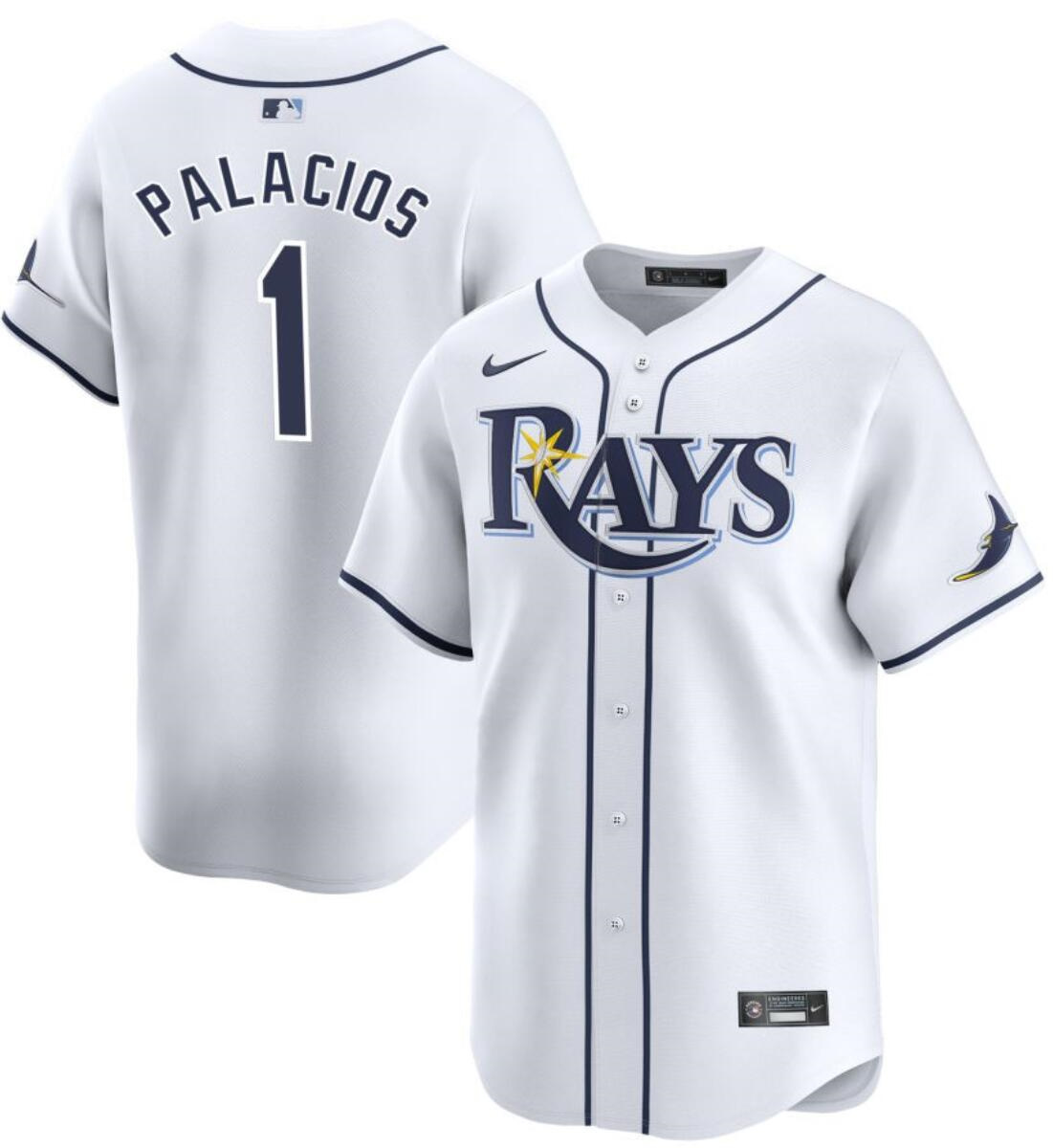 Men's Tampa Bay Rays #1 Richie Palacios White Home Limited Stitched Baseball Jersey Men's Tampa Bay Rays #1 Richie Palacios White Home Limited Stitched Baseball Jersey