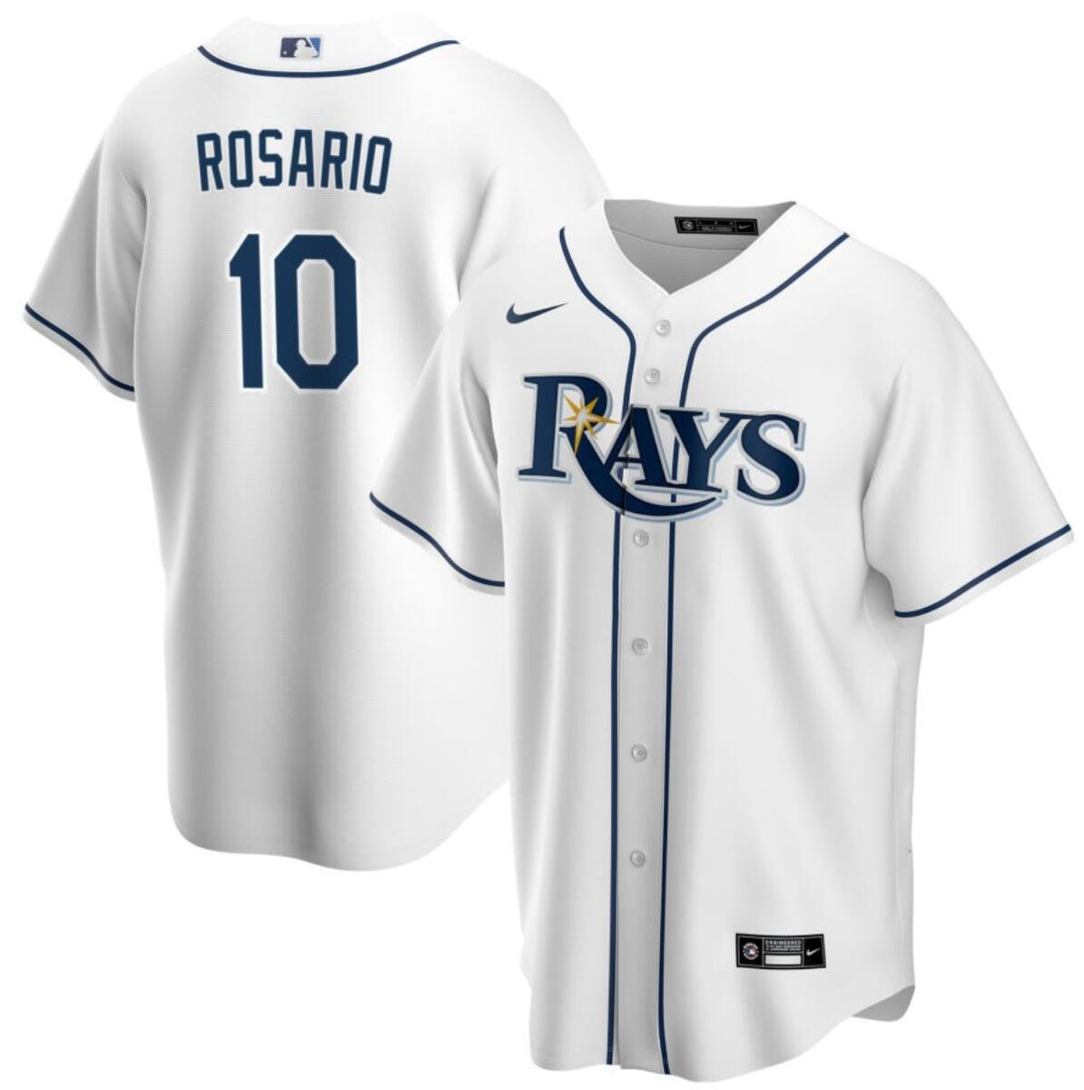 Men's Tampa Bay Rays #10 Amed Rosario White Cool Base Stitched Baseball Jersey Men's Tampa Bay Rays #10 Amed Rosario White Cool Base Stitched Baseball Jersey