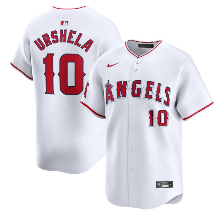 Men's Los Angeles Angels #10 Gio Urshela White Home Limited Stitched Baseball Jersey