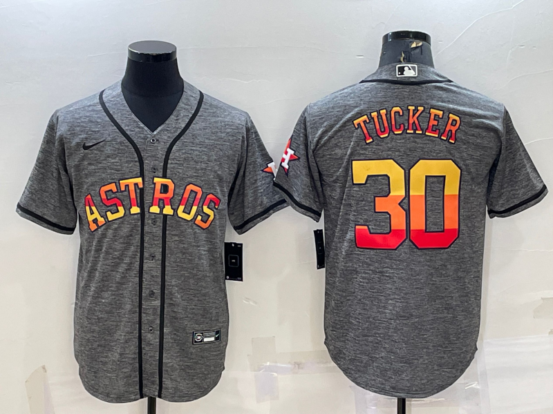 Men's Houston Astros #30 Kyle Tucker Grey Cool Base Stitched Baseball Jersey