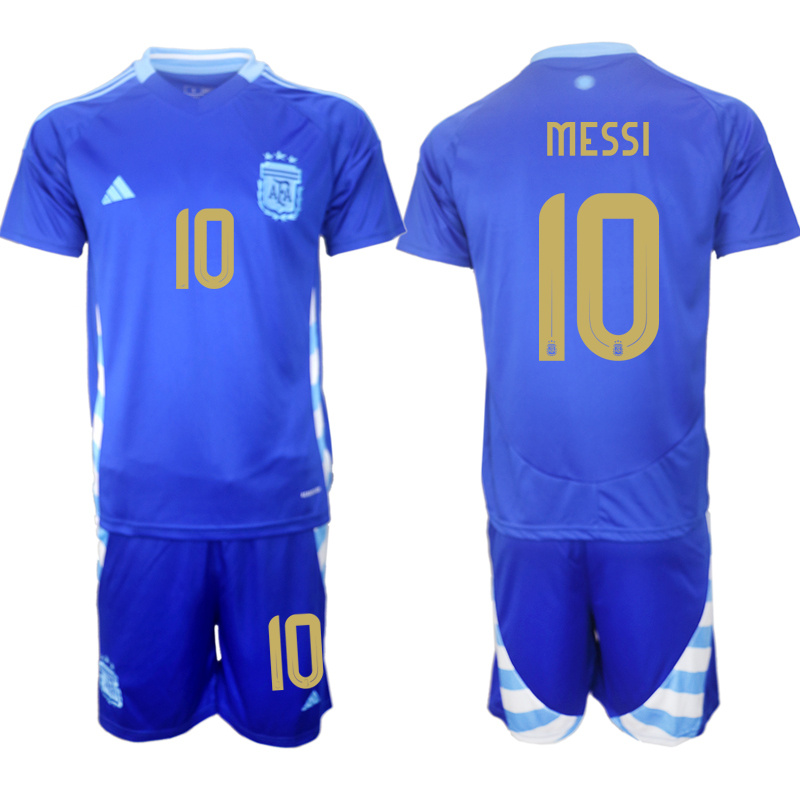 Men's Argentina #10 Lionel Messi Blue 2024-25 Away SoccerJersey Suit