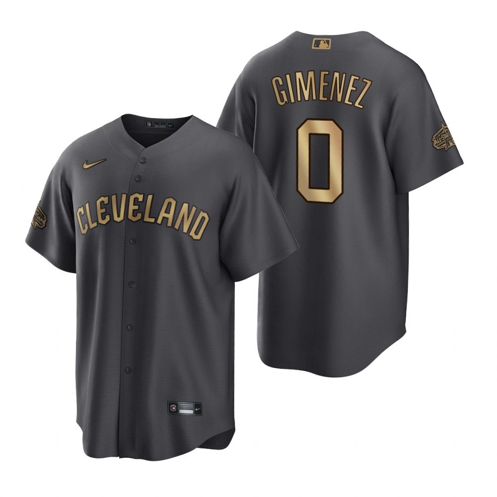 Men's Cleveland Guardians #0 Andres Gimenez 2022 All-Star Charcoal Cool Base Stitched Baseball Jersey