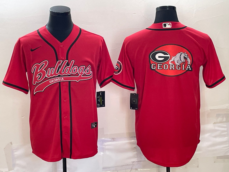 Men's Georgia Bulldogs Red Team Big Logo With Patch Cool Base Stitched Baseball Jersey