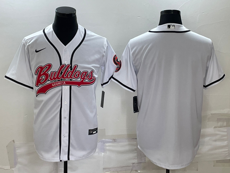 Men's Georgia Bulldogs White Team Big Logo With Patch Cool Base Stitched Baseball Jersey Men's Georgia Bulldogs White Team Big Logo With Patch Cool Base Stitched Baseball Jersey