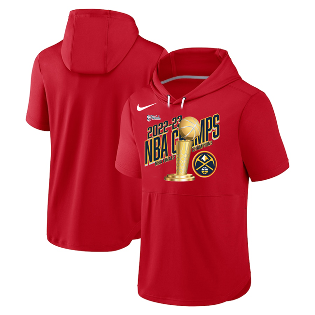 Men's Denver Nuggets Red 2023 Champions Performance Short Sleeve Pullover Hoodie Men's Denver Nuggets Red 2023 Champions Performance Short Sleeve Pullover Hoodie