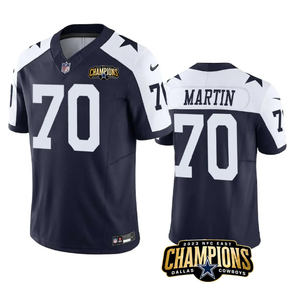 Men's Dallas Cowboys #70 Zack Martin Navy/White 2023 F.U.S.E. NFC East Champions Patch Stitched Football Jersey