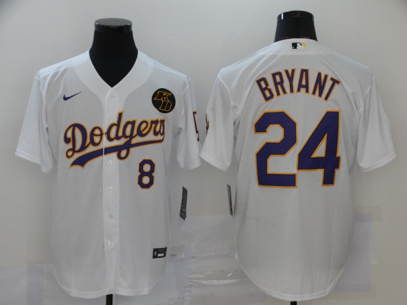 Men's Los Angeles Dodgers Front #8 Back #24 Kobe Bryant White 2020 KB Patch Cool Base jersey