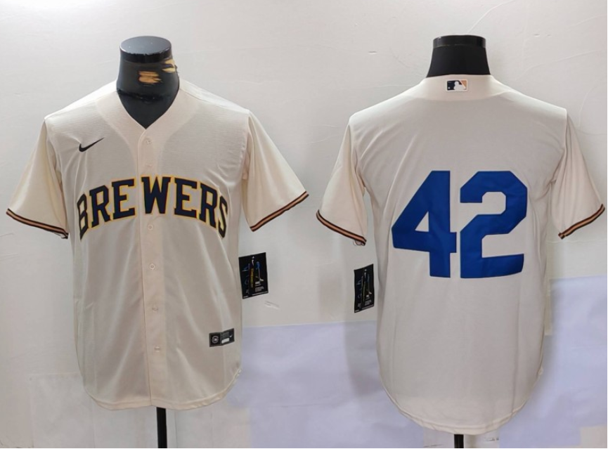 Men's Milwaukee Brewers #42 Jackie Robinson Cream Cool Base Stitched Jersey