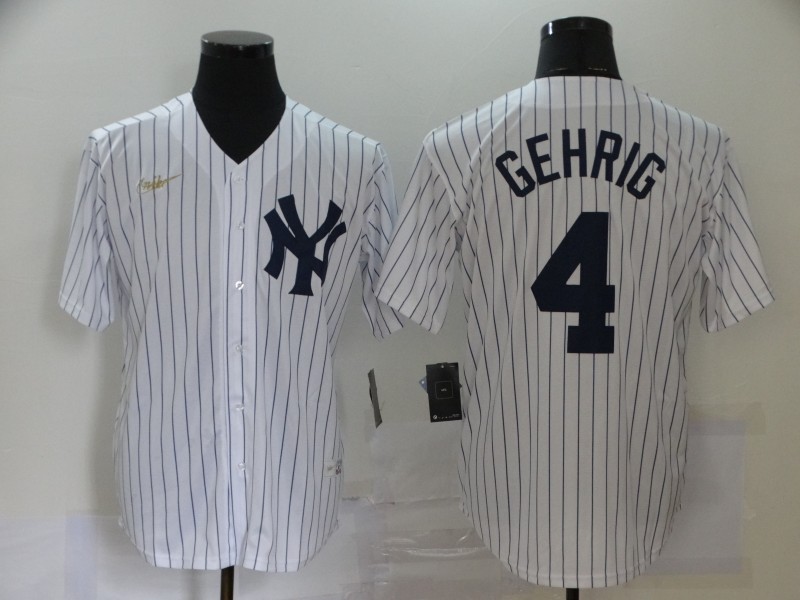 Men's New York Yankees #4 Lou Gehrig New White MLB Throwback Cool Base Stitched Jersey