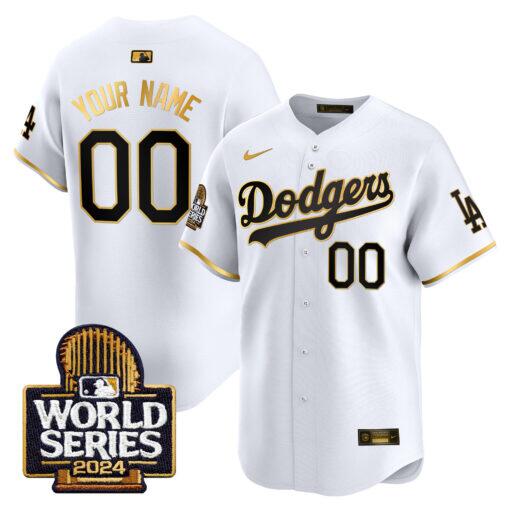 Men's Los Angeles Dodgers Active Player Custom White/Gold 2024 World Series Champions Limited Stitched Baseball Jersey