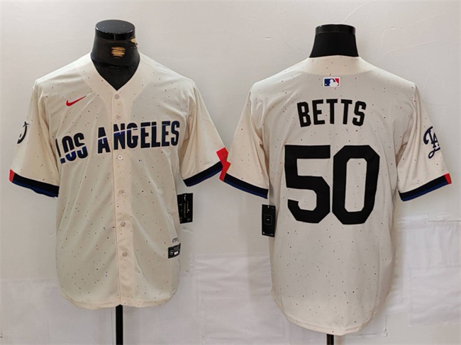 Men's Los Angeles Dodgers #50 Mookie Betts Cream Stitched Baseball Jersey