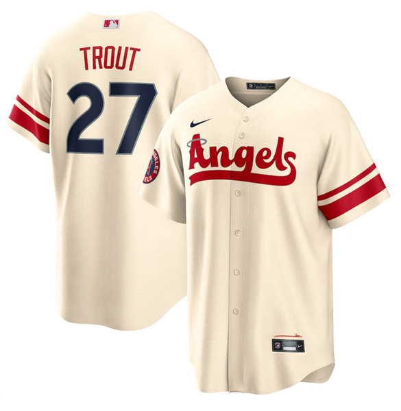 Men's Los Angeles Angels #27 Mike Trout 2022 Cream City Connect Cool Base Stitched Jersey