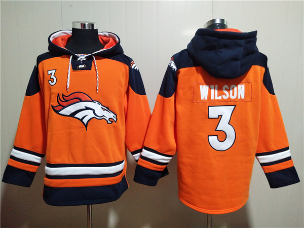 Men's Denver Broncos #3 Russell Wilson Orange Ageless Must-Have Lace-Up Pullover Hoodie