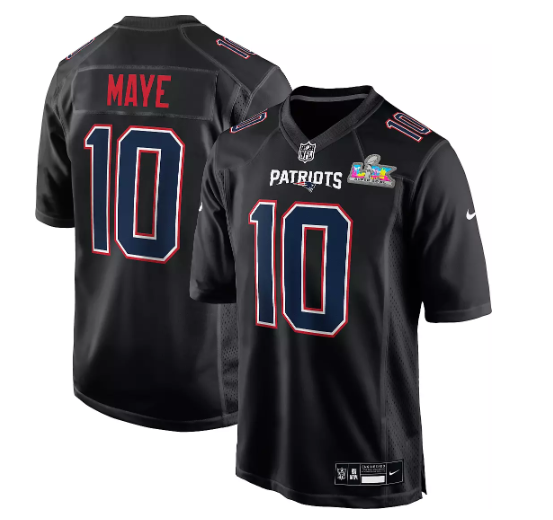 Men's New England Patriots #10 Drake Maye Black 2025-26 Super Bowl LX Game Jersey