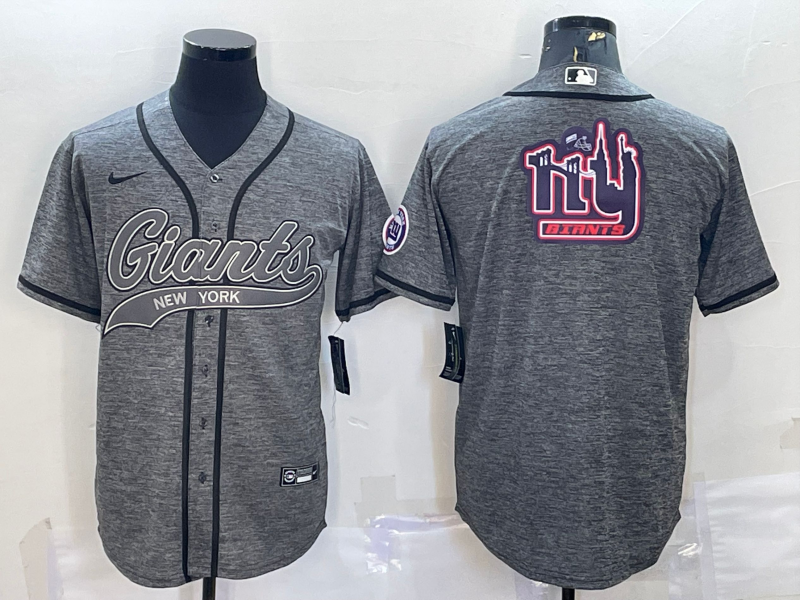 Men's New York Giants Grey Team Big Logo With Patch Cool Base Stitched Baseball Jersey