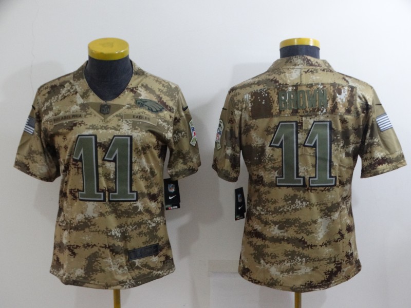 Women's Philadelphia Eagles #11 A. J. Brown Camo Salute To Service Limited Stitched Football Jersey(Run Small) Women's Philadelphia Eagles #11 A. J. Brown Camo Salute To Service Limited Stitched Football Jersey(Run Small)