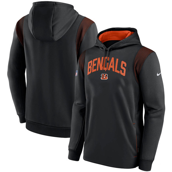 Men's Cincinnati Bengals Black Sideline Stack Performance Pullover Hoodie 001