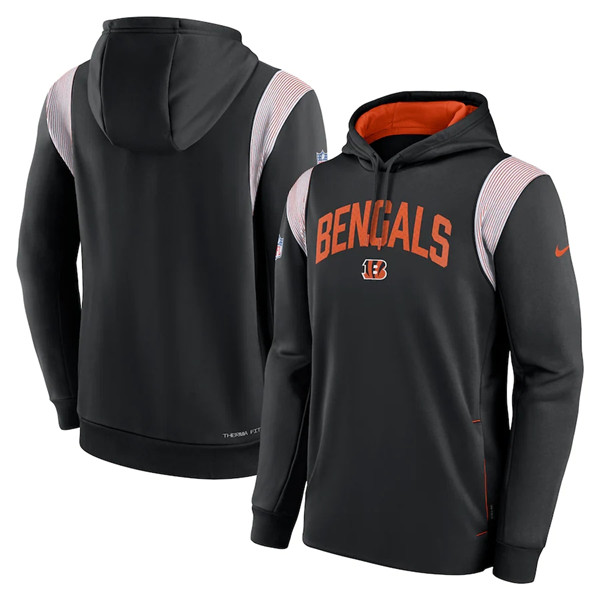 Men's Cincinnati Bengals Black Sideline Stack Performance Pullover Hoodie 002