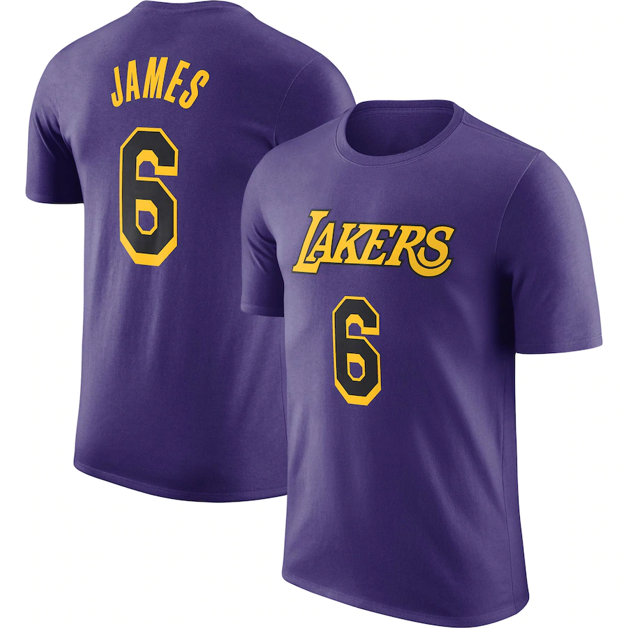Men's Los Angeles Lakers #6 LeBron James Purple 2022/23 Statement Edition Name & Number T-Shirt