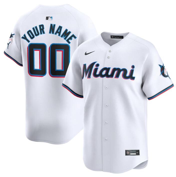 Men's Miami Marlins Active Player Custom White 2024 Home Limited Stitched Baseball Jersey