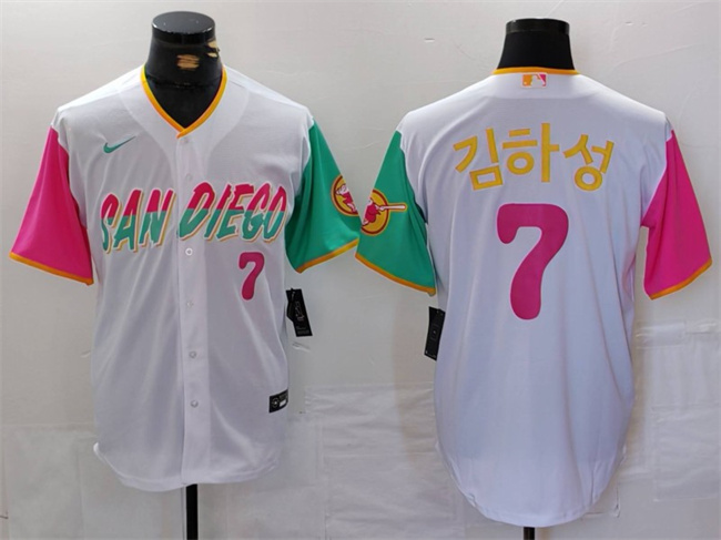 Men's San Diego Padres #7 김하성 White City Connect Cool Base Stitched Baseball Jersey Men's San Diego Padres #7 김하성 White City Connect Cool Base Stitched Baseball Jersey