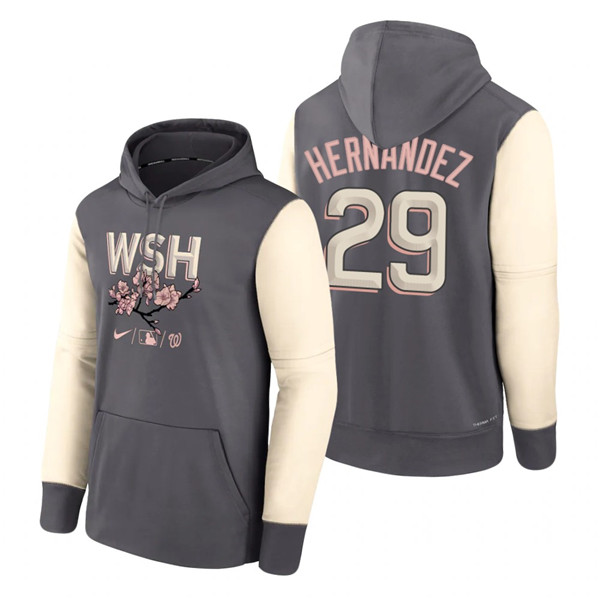 Men's Washington Nationals #29 Yadiel Hernandez 2022 Grey City Connect Cherry Blossom Print Hoodie