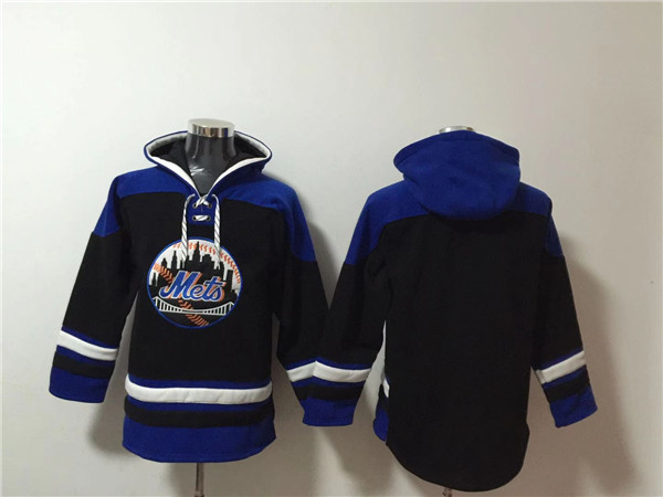 Men's New York Mets Blank Black/Blue Ageless Must-Have Lace-Up Pullover Hoodie