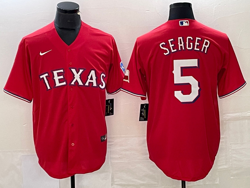 Men's Texas Rangers #5 Corey Seager Red Cool Base Stitched Baseball Jersey