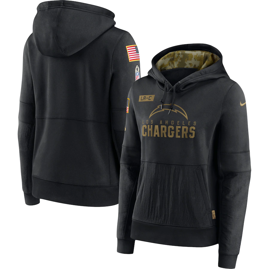 Women's Los Angeles Chargers 2020 Black Salute To Service Sideline Performance Pullover Hoodie (Run Small)