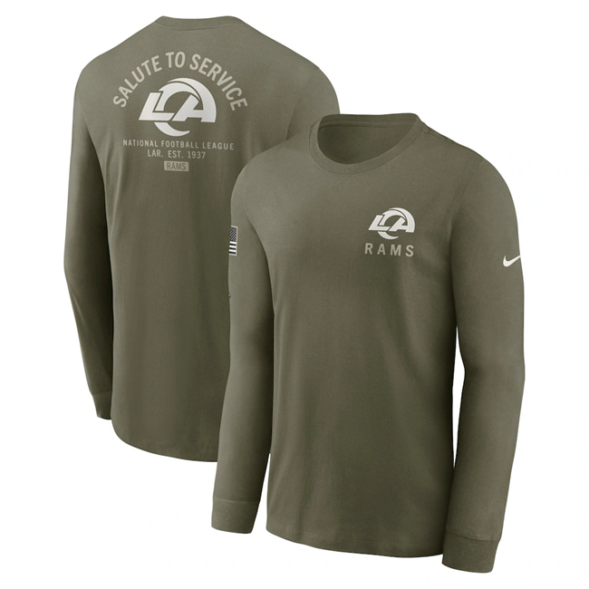 Men's Los Angeles Rams Olive 2025 Salute to Service Sideline Long Sleeve T-Shirt Men's Los Angeles Rams Olive 2025 Salute to Service Sideline Long Sleeve T-Shirt