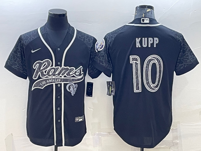 Men's Los Angeles Rams #10 Cooper Kupp Black Reflective With Patch Cool Base Stitched Baseball Jersey