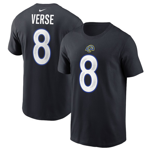 Men's Los Angeles Rams #8 Jared Verse Black 2025 Rivalries Collection Player Name & Number T-Shirt Men's Los Angeles Rams #8 Jared Verse Black 2025 Rivalries Collection Player Name & Number T-Shirt