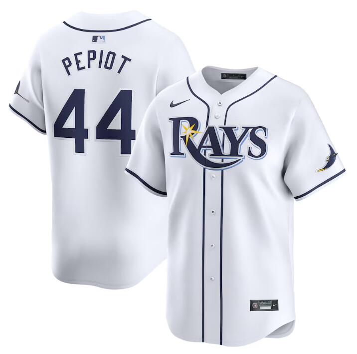 Men's Tampa Bay Rays #44 Ryan Pepiot White Home Limited Stitched Baseball Jersey Men's Tampa Bay Rays #44 Ryan Pepiot White Home Limited Stitched Baseball Jersey
