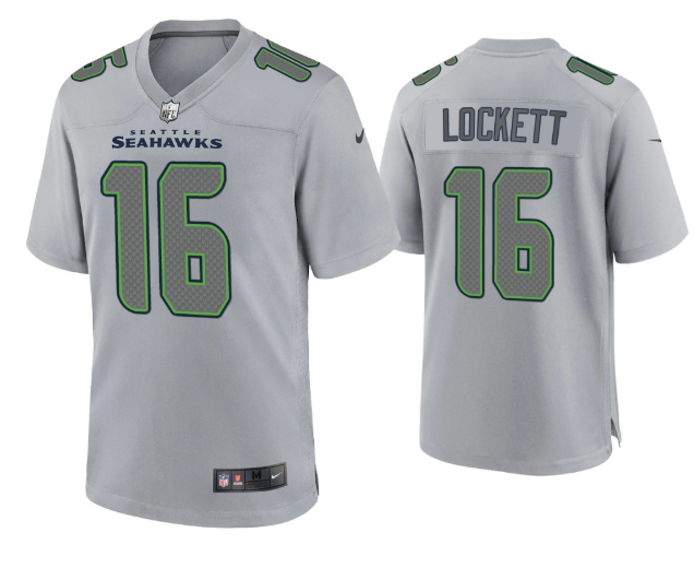 Men's Seattle Seahawks #16 Tyler Lockett Grey Atmosphere Fashion Stitched Game Jersey