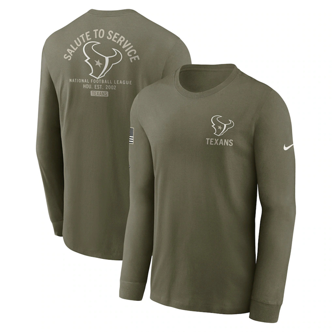 Men's Houston Texans Olive 2025 Salute to Service Sideline Long Sleeve T-Shirt