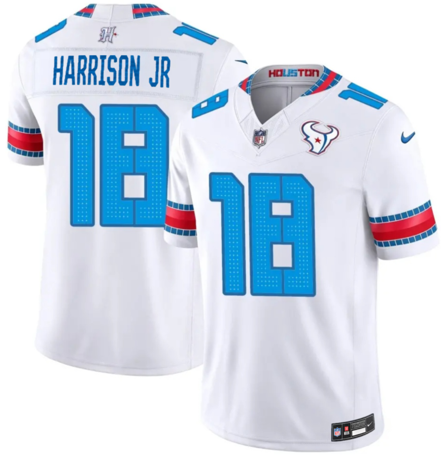 Men's Houston Texans #18 Marvin Harrison Jr White 2026 F.U.S.E. 'HOUSTON/US' Rivalries Collection Limited Stitched Football Jersey