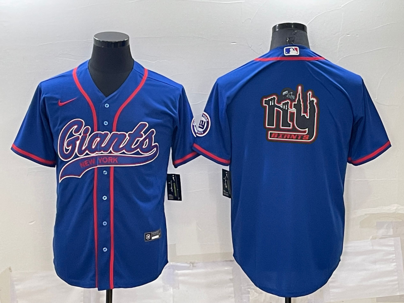 Men's New York Giants Blue Team Big Logo With Patch Cool Base Stitched Baseball Jersey