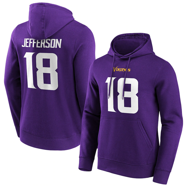 Men's Minnesota Vikings #18 Justin Jefferson Purple Hoodie Men's Minnesota Vikings #18 Justin Jefferson Purple Hoodie