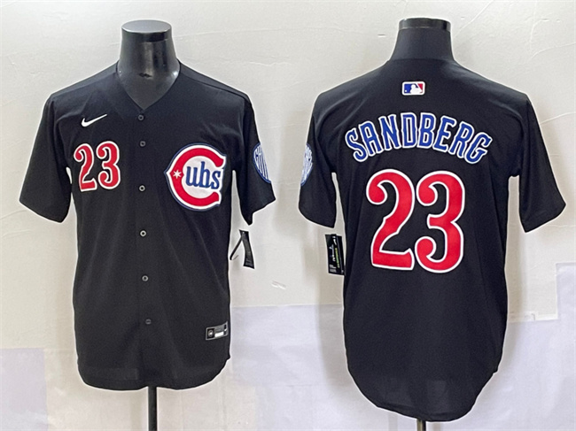 Men's Chicago Cubs #23 Ryne Sandberg Black Limited Stitched Baseball Jersey Men's Chicago Cubs #23 Ryne Sandberg Black Limited Stitched Baseball Jersey