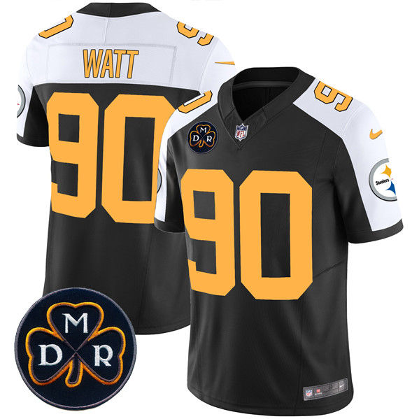 Men's Pittsburgh Steelers #90 T. J. Watt Black F.U.S.E. DMR Patch Untouchable Limited Stitched Football Jersey