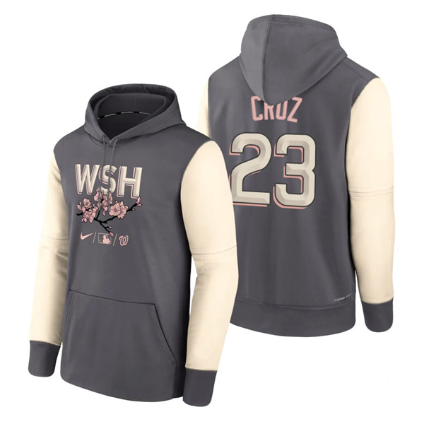 Men's Washington Nationals #23 Nelson Cruz 2022 Grey City Connect Cherry Blossom Print Hoodie