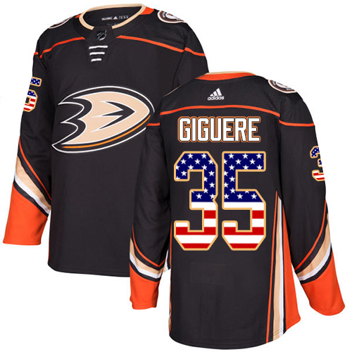 Adidas Ducks #35 Jean-Sebastien Giguere Black Home Authentic USA Flag Stitched NHL Jersey