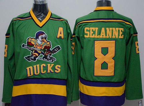 Ducks #8 Teemu Selanne Green CCM Throwback Stitched NHL Jersey