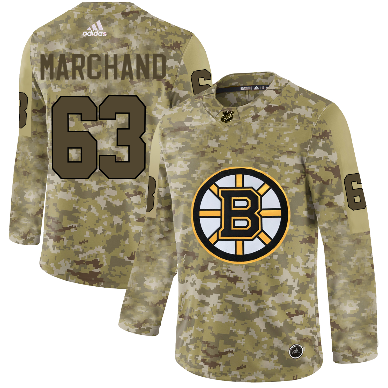 Adidas Bruins #63 Brad Marchand Camo Authentic Stitched NHL Jersey