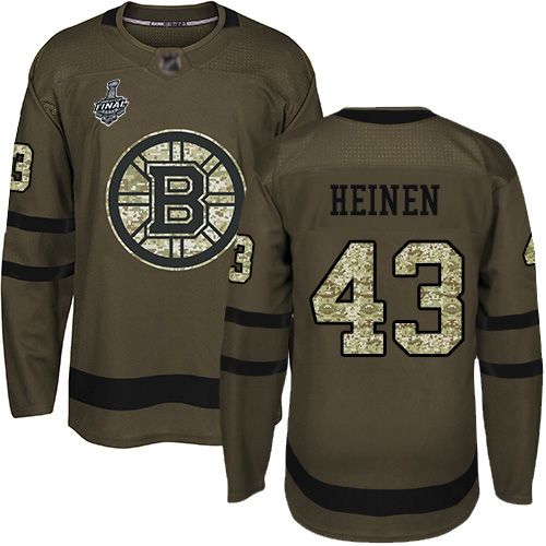 Adidas Bruins #43 Danton Heinen Green Salute to Service Stanley Cup Final Bound Stitched NHL Jersey