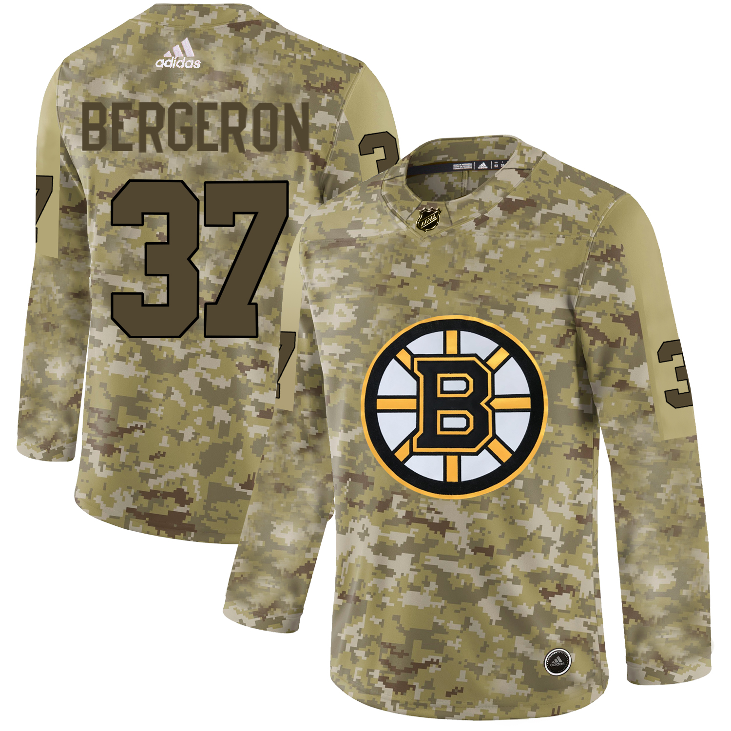 Adidas Bruins #37 Patrice Bergeron Camo Authentic Stitched NHL Jersey