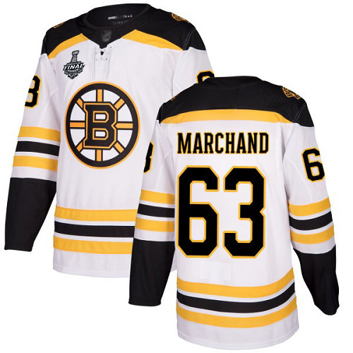 Adidas Bruins #63 Brad Marchand White Road Authentic Stanley Cup Final Bound Stitched NHL Jersey