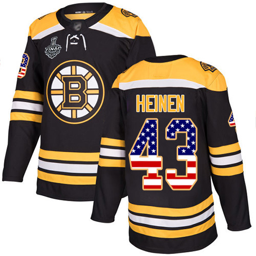Adidas Bruins #43 Danton Heinen Black Home Authentic USA Flag Stanley Cup Final Bound Stitched NHL Jersey