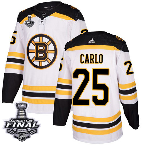 Adidas Bruins #25 Brandon Carlo White Road Authentic 2019 Stanley Cup Final Stitched NHL Jersey